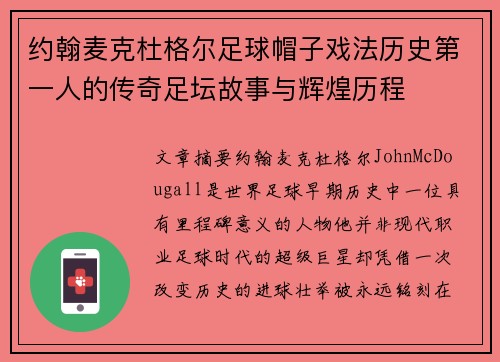 约翰麦克杜格尔足球帽子戏法历史第一人的传奇足坛故事与辉煌历程 约翰麦克杜格尔足球帽子戏法历史第一人的传奇足坛故事与辉煌历程